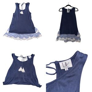 LIV Los Angeles Boho Ruffle Navy Blue Sleeveless Dress